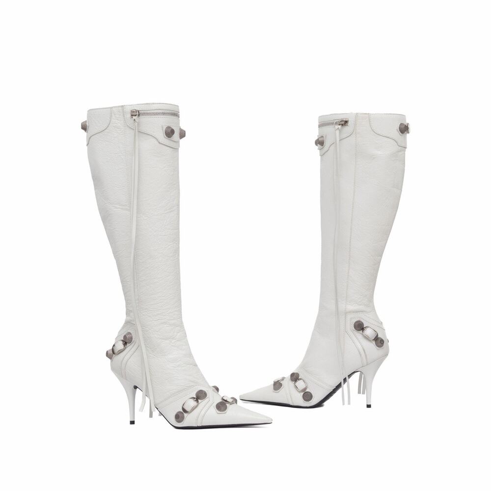 2.5k.$ BALENCIAGA Cagole H90 City White Arena Leather Knee-High Boots US6 36